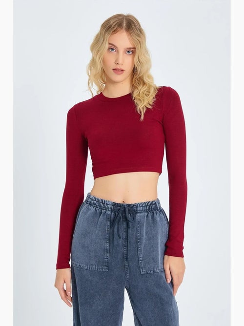 T-shirt lange mouwen basic kort mixray - Kiabi T-shirt lange mouwen basic kort mixray - Kiabi