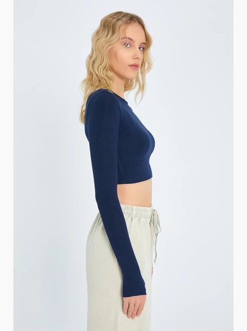 T-shirt lange mouwen basic kort mixray - Kiabi T-shirt lange mouwen basic kort mixray - Kiabi