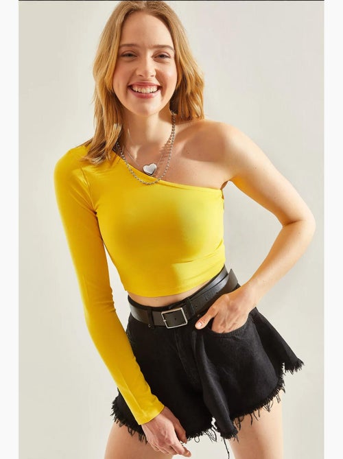 T-shirt lange mouwen kort asymmetrische hals lucci - Kiabi T-shirt lange mouwen kort asymmetrische hals lucci - Kiabi