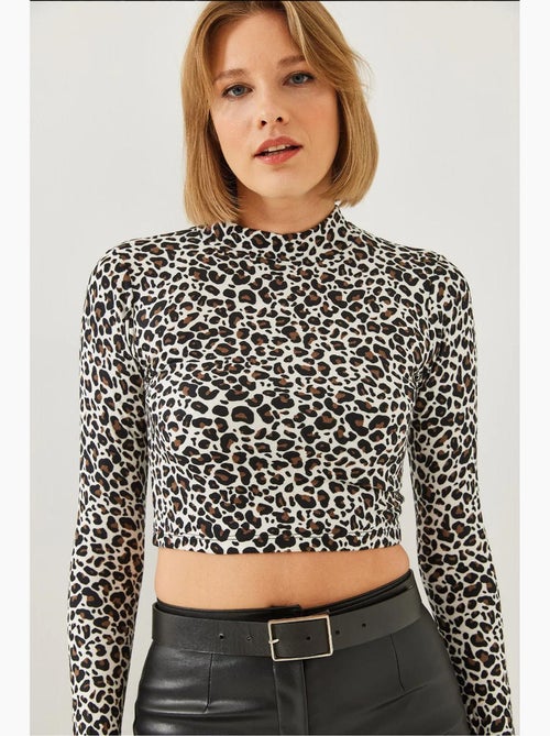 T-shirt lange mouwen kort col luipaardprint lucci - Kiabi T-shirt lange mouwen kort col luipaardprint lucci - Kiabi