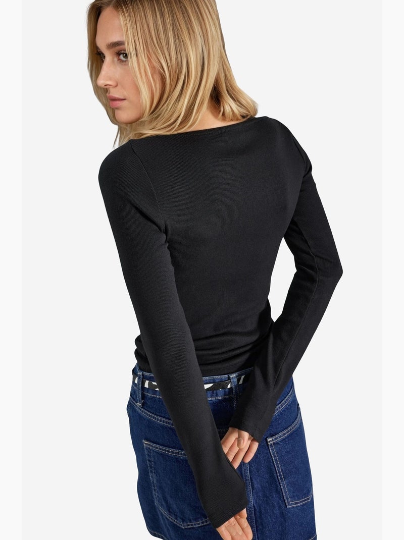 T-shirt lange mouwen v-hals kant busem Zwart - Kiabi