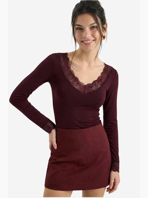 T-shirt lange mouwen v-hals kant lucci - Kiabi T-shirt lange mouwen v-hals kant lucci - Kiabi