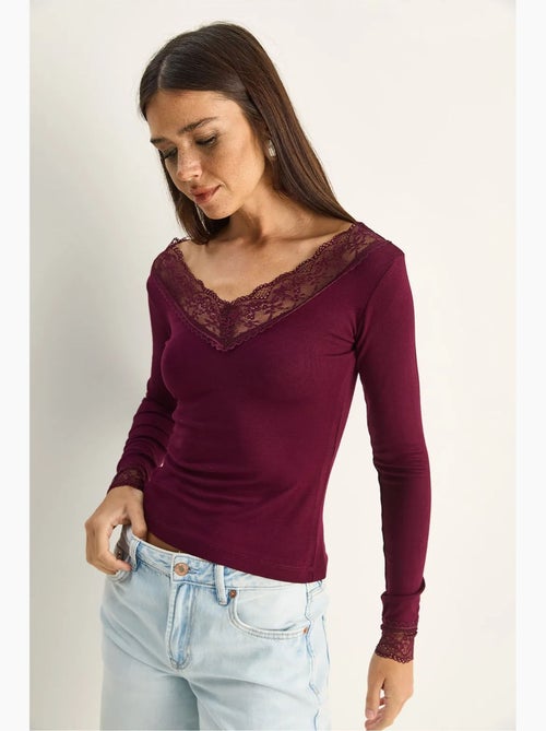 T-shirt lange mouwen v-hals kant lucci - Kiabi T-shirt lange mouwen v-hals kant lucci - Kiabi