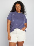 T-shirt large à strass Bleu - Kiabi