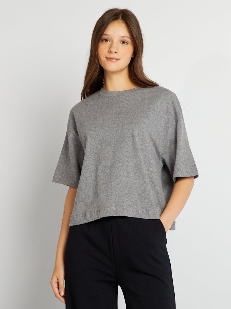 T-shirt large et cropped Gris - Kiabi