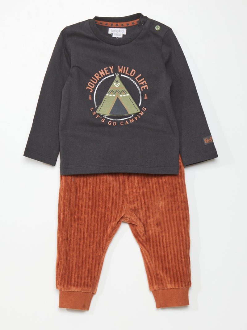 T-shirt + legging van velours ZWART - Kiabi