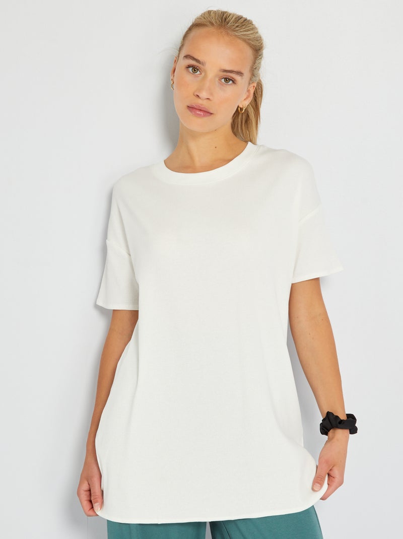 T-shirt long côtelé Blanc - Kiabi
