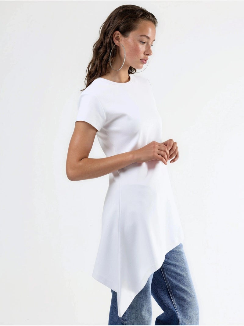 T-shirt long en mélange de coton à col rond busem Blanc - Kiabi
