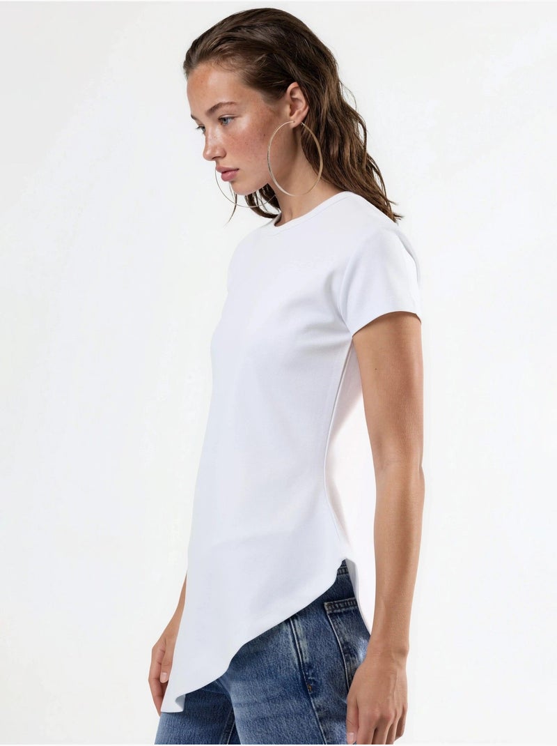 T-shirt long en mélange de coton à col rond busem Blanc - Kiabi