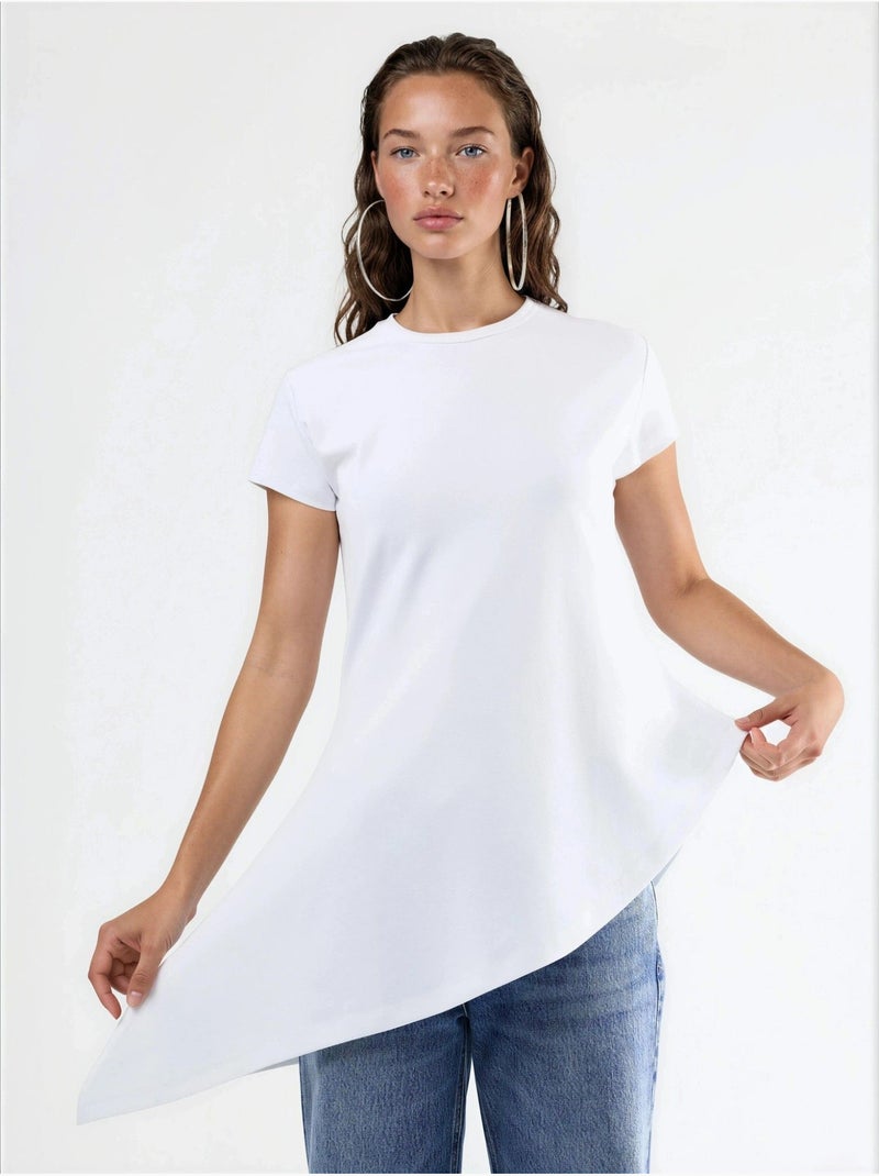 T-shirt long en mélange de coton à col rond busem Blanc - Kiabi