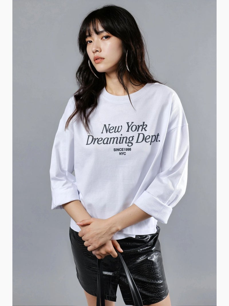 T-shirt los model ronde hals print achter lange mouwen busem Wit - Kiabi