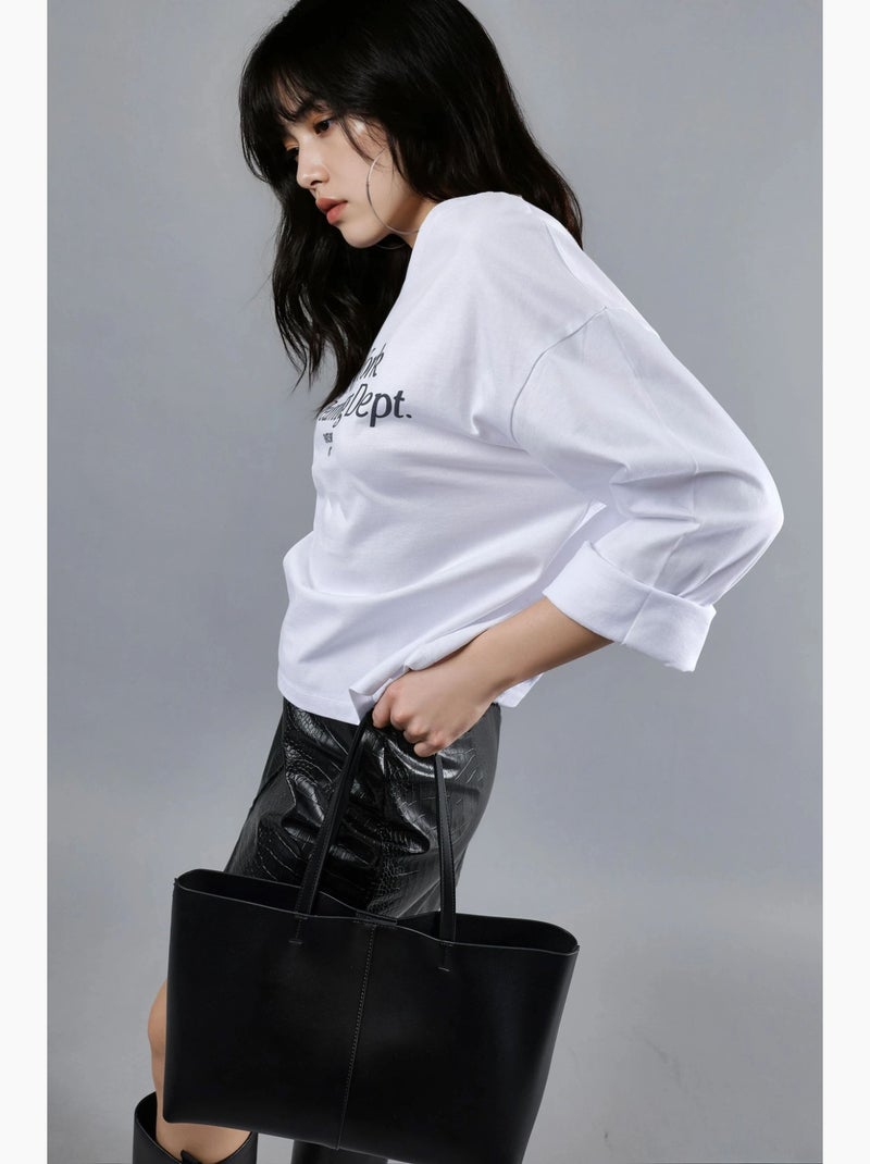 T-shirt los model ronde hals print achter lange mouwen busem Wit - Kiabi