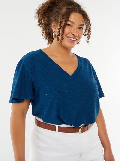 T-shirt maille ajourée avec manches courtes chauve-souris - Kiabi