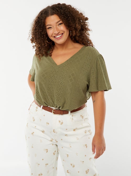 T-shirt maille ajourée avec manches courtes chauve-souris - Kiabi