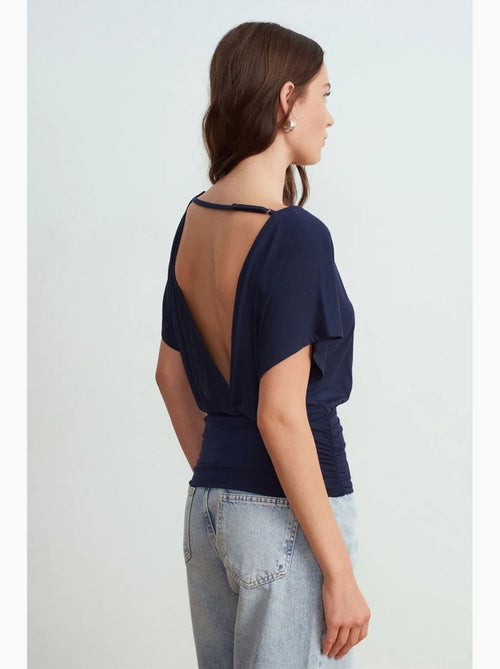 T-shirt maille détails ajourés col rond manches courtes dilvin - Kiabi