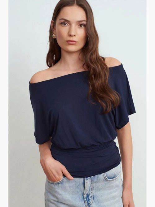 T-shirt maille détails ajourés col rond manches courtes dilvin - Kiabi