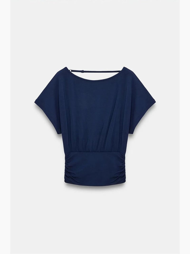 T-shirt maille détails ajourés col rond manches courtes dilvin Bleu marine - Kiabi