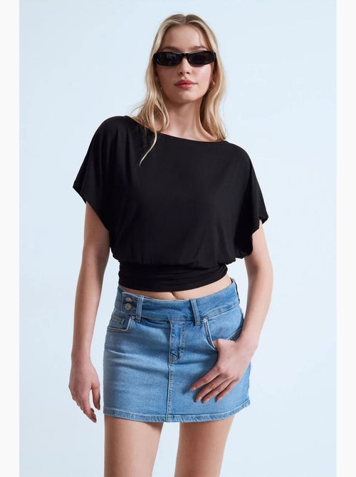 T-shirt maille détails ajourés col rond manches courtes dilvin - Kiabi