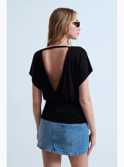 T-shirt maille détails ajourés col rond manches courtes dilvin - Kiabi