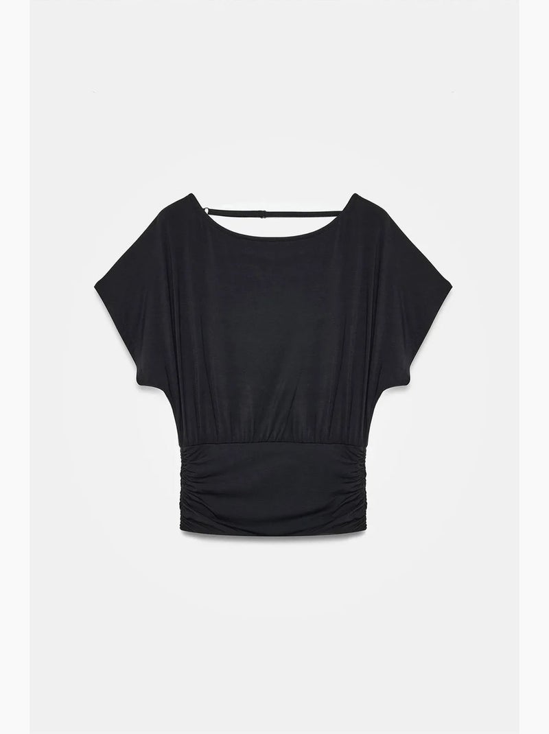 T-shirt maille détails ajourés col rond manches courtes dilvin Noir - Kiabi
