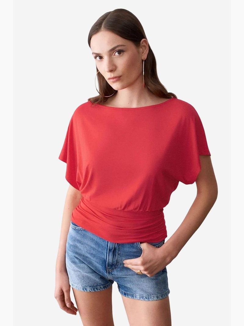 T-shirt maille détails ajourés col rond manches courtes dilvin Rouge - Kiabi