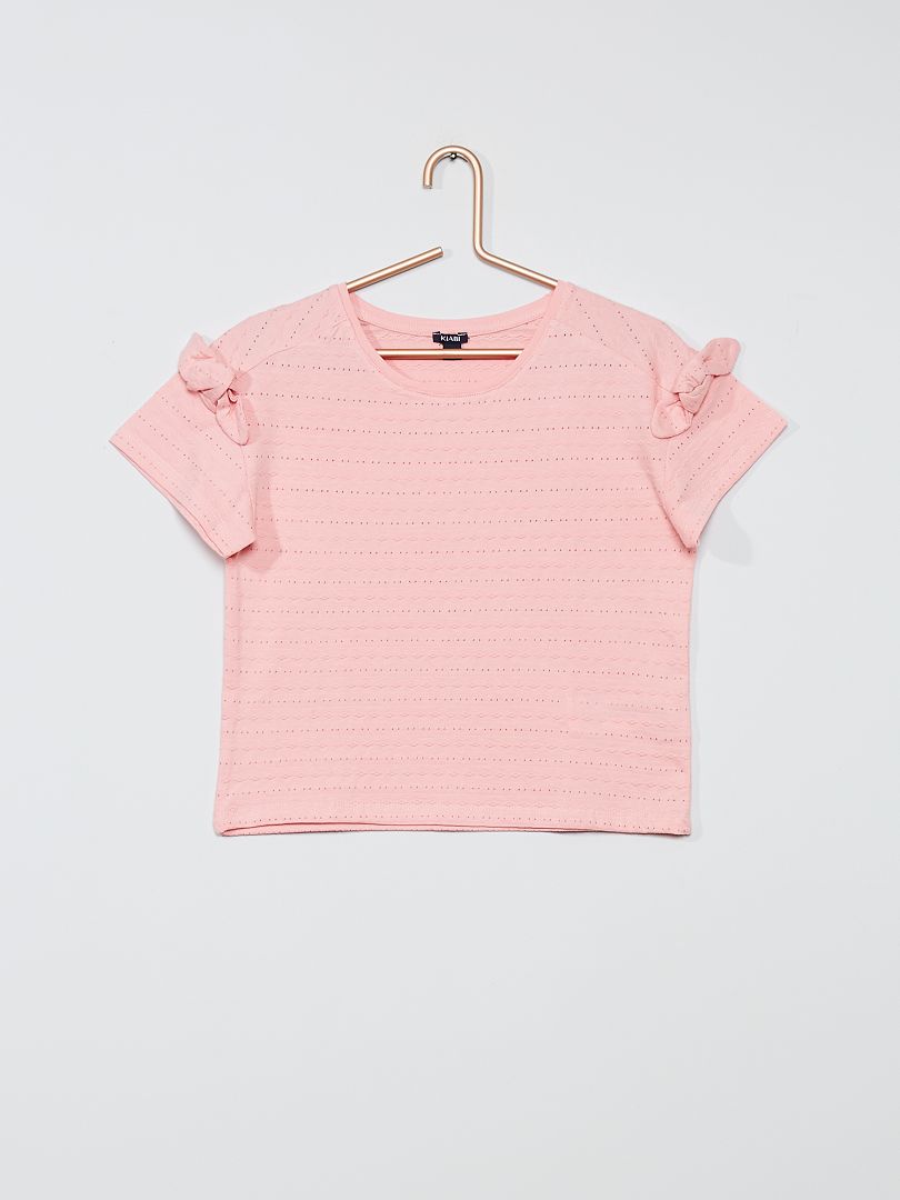 T-shirt maille fantaisie rose pastel - Kiabi