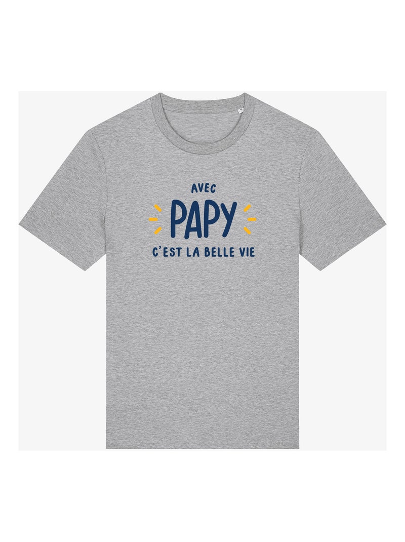T-shirt Man - AVEC PAPY C'EST LA BELLE VIE Gemêleerd grijs - Kiabi