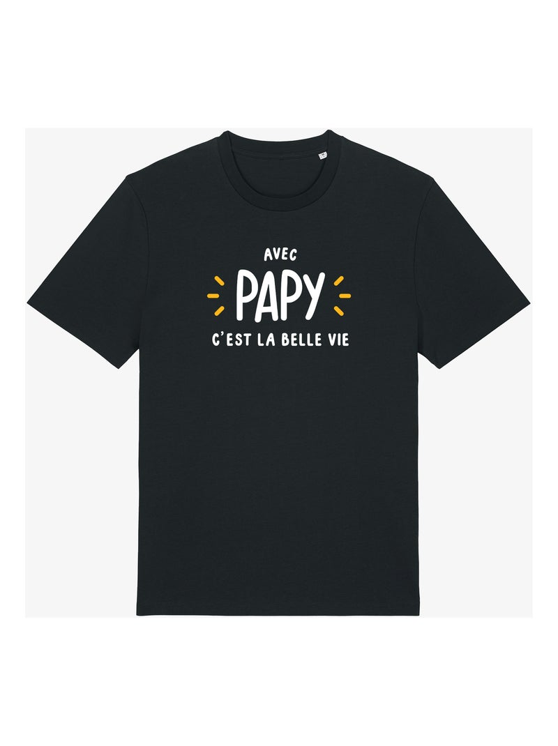 T-shirt Man - AVEC PAPY C'EST LA BELLE VIE Zwart - Kiabi