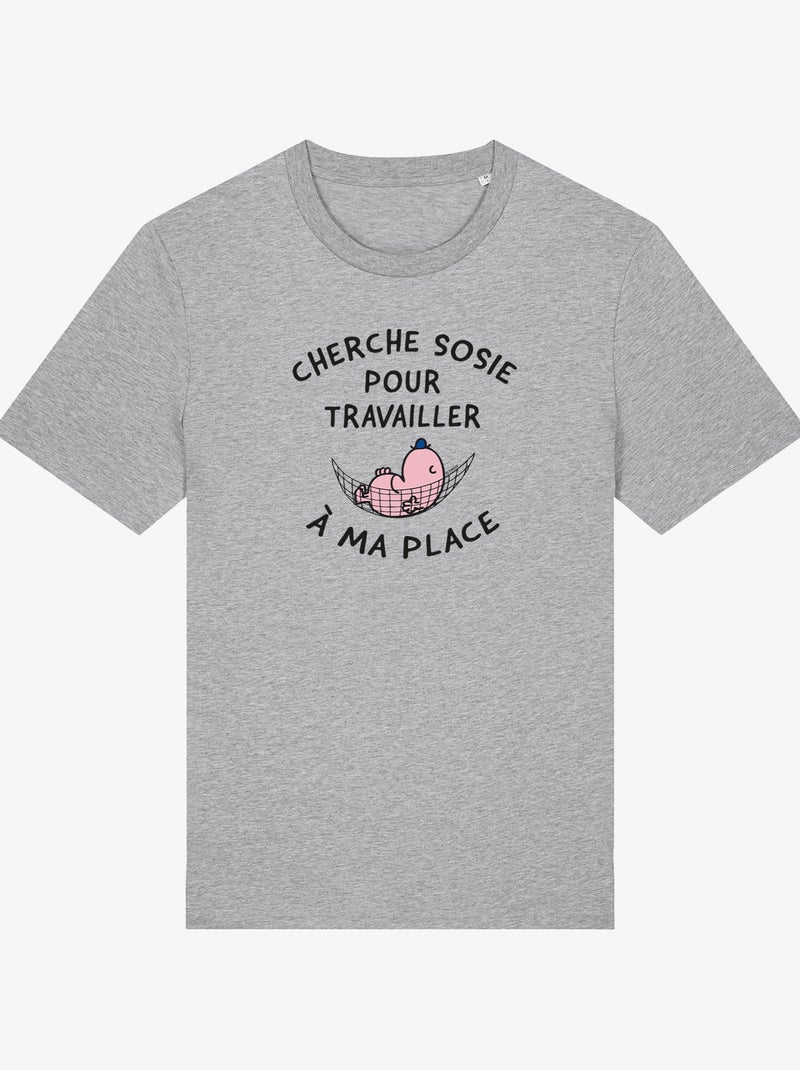 T-shirt Man - CHERCHE SOSIE POUR TRAVAILLER A MA PLACE Gemêleerd grijs - Kiabi