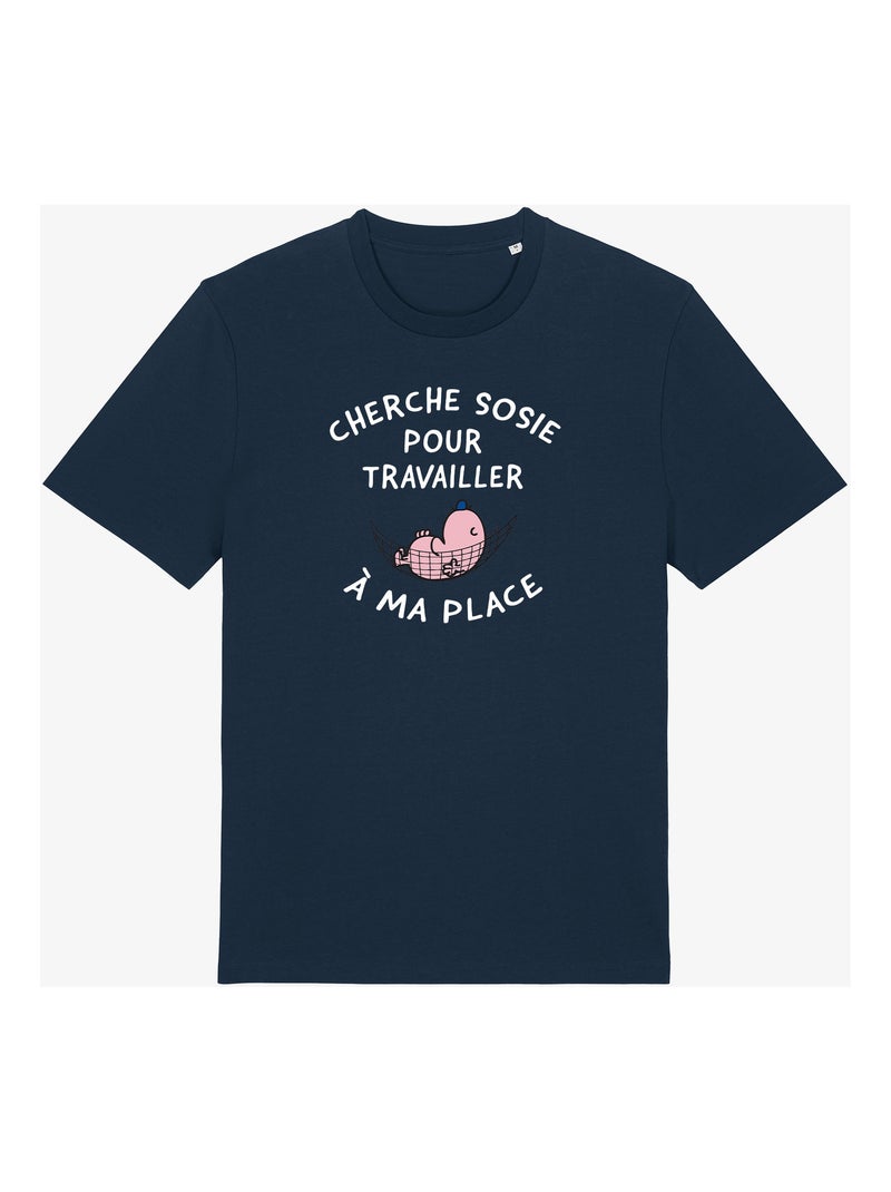 T-shirt Man - CHERCHE SOSIE POUR TRAVAILLER A MA PLACE Marineblauw - Kiabi