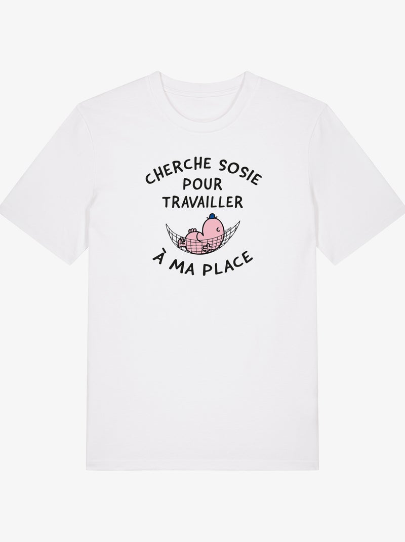 T-shirt Man - CHERCHE SOSIE POUR TRAVAILLER A MA PLACE Wit - Kiabi