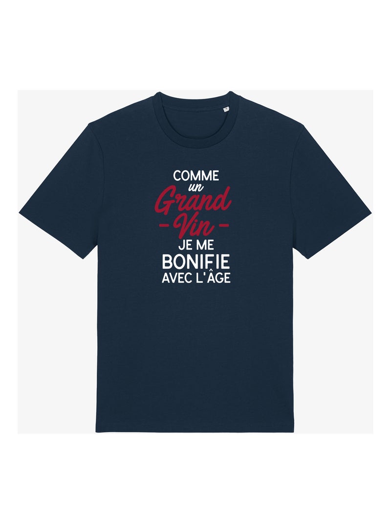 T-shirt Man - COMME UN GRAND VIN JE ME BONIFIE AVEC L'ÂGE WAF Marineblauw - Kiabi
