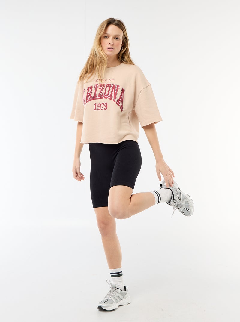T-shirt manches 3/4 en French Terry Beige - Kiabi