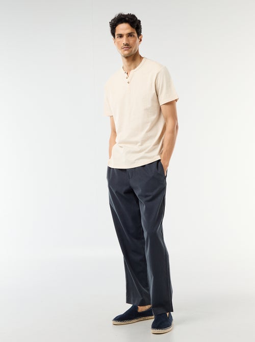 T-shirt manches courtes à col tunisien - Kiabi