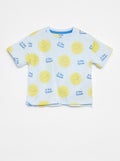 T-shirt manches courtes à motif BLEU - Kiabi
