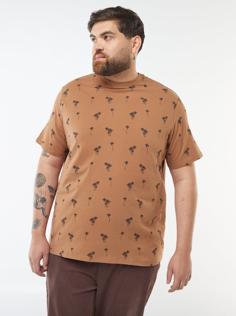 T-shirt manches courtes à motif Marron - Kiabi