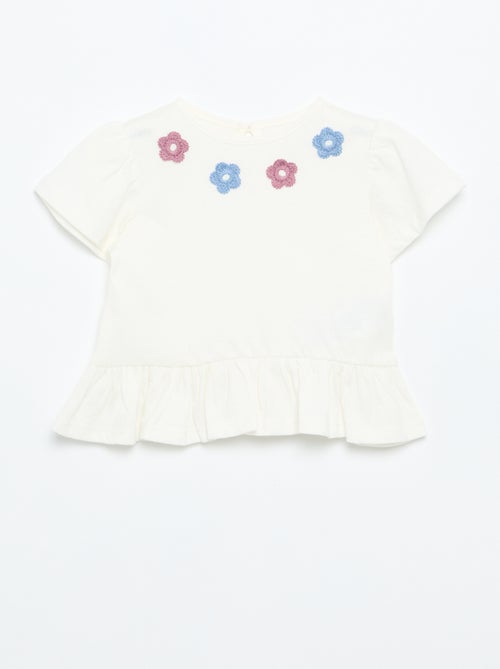 T-shirt manches courtes avec broderies et base volantée - Kiabi