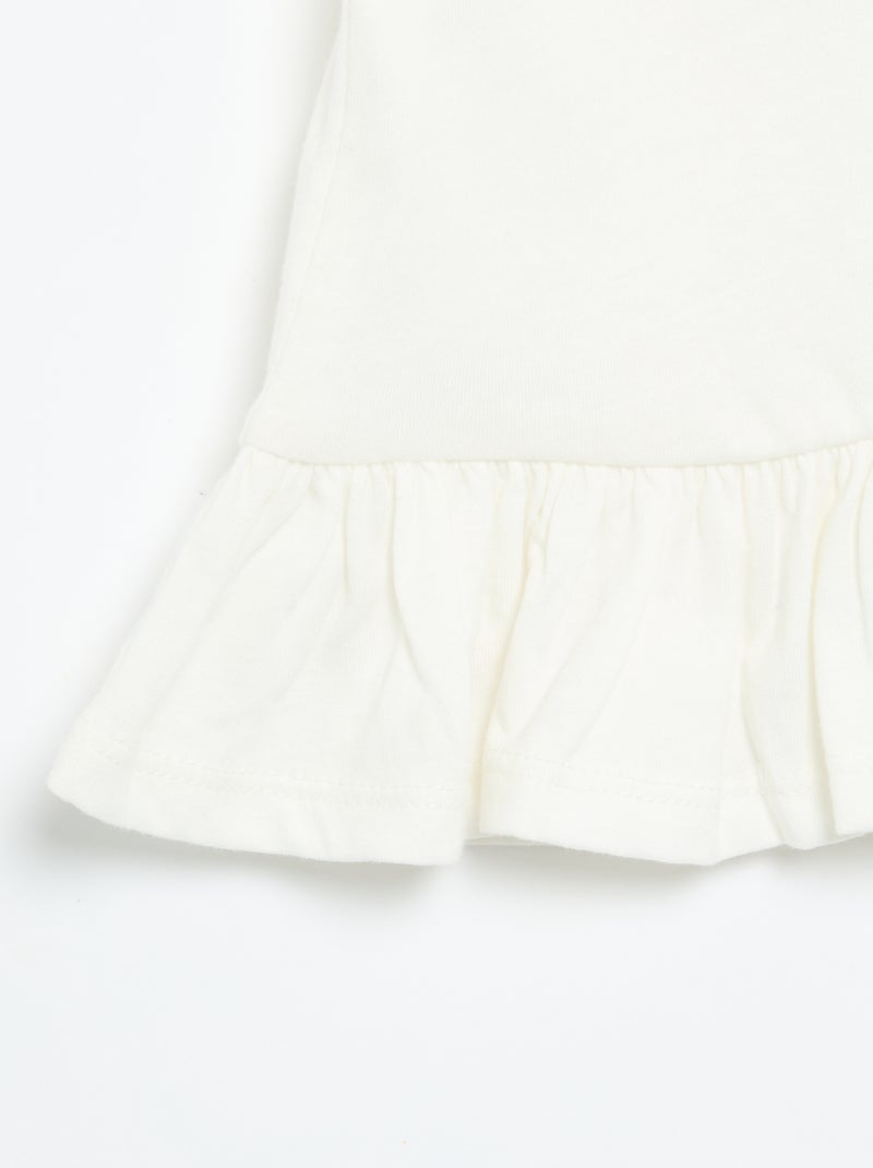T-shirt manches courtes avec broderies et base volantée Blanc - Kiabi