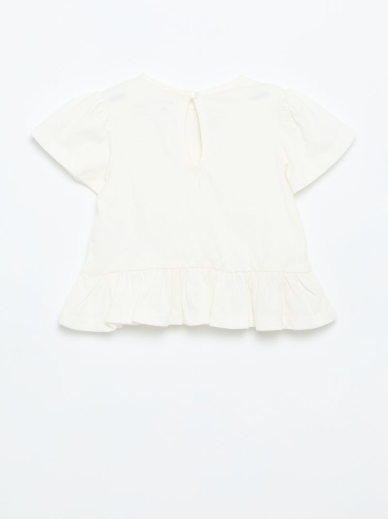 T-shirt manches courtes avec broderies et base volantée Blanc - Kiabi