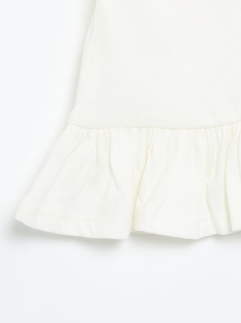T-shirt manches courtes avec broderies et base volantée Blanc - Kiabi