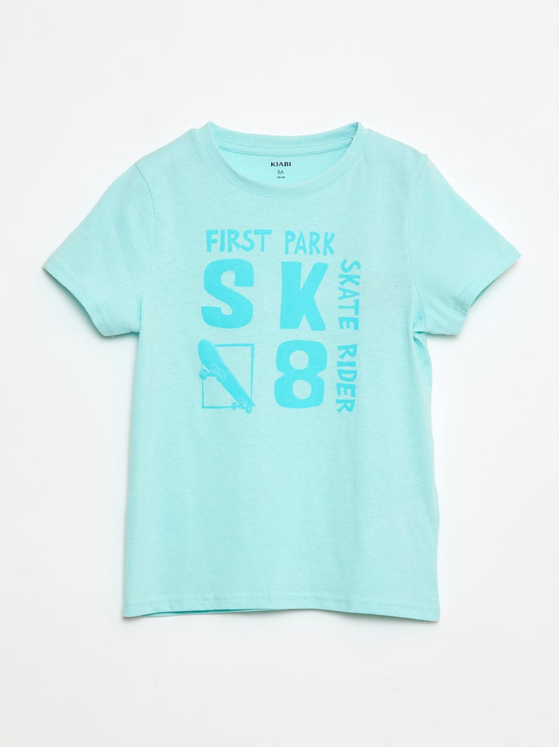T-shirt manches courtes avec imprimé Bleu - Kiabi