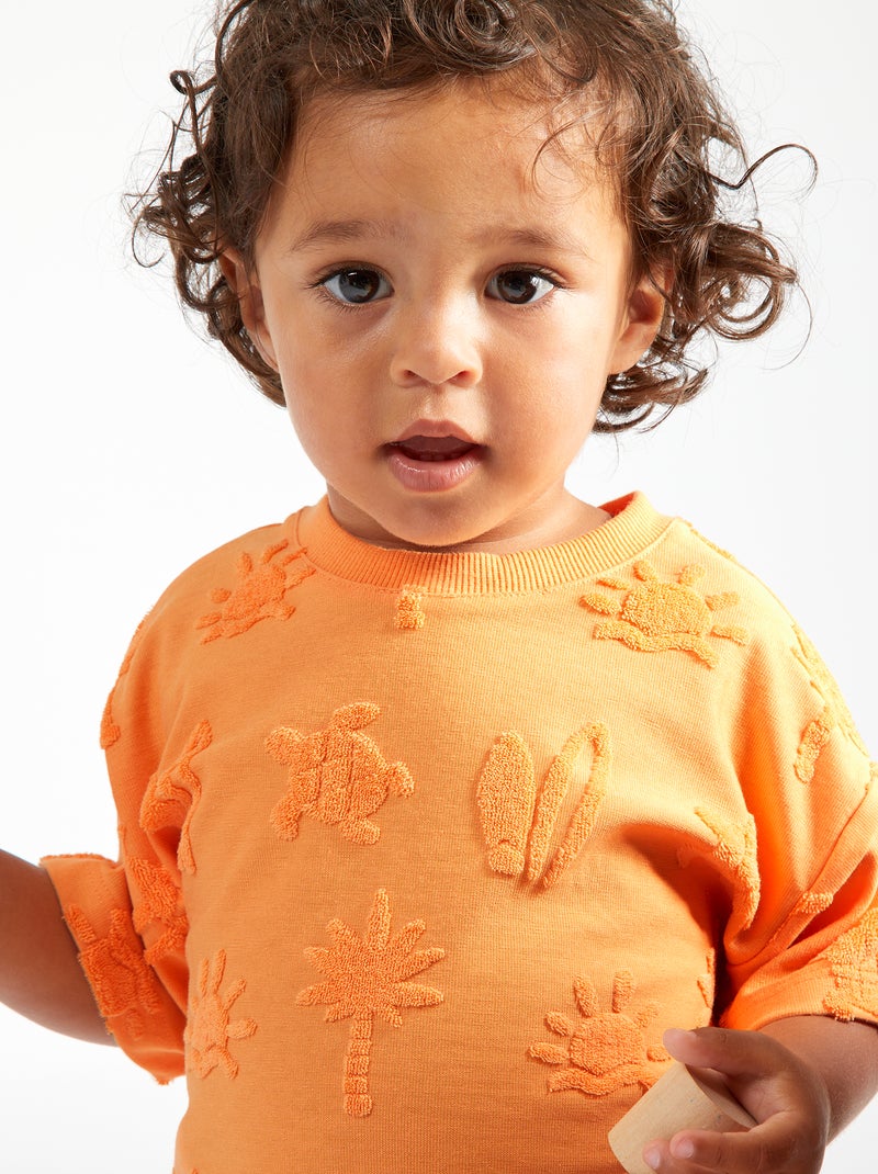 T-shirt manches courtes avec motif maille bouclette Orange - Kiabi