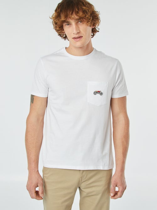 T-shirt manches courtes avec poche poitrine et broderie - Kiabi