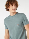 T-shirt manches courtes avec poche poitrine et broderie Bleu glacier - Kiabi