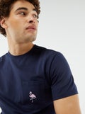 T-shirt manches courtes avec poche poitrine et broderie Bleu marine - Kiabi