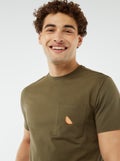 T-shirt manches courtes avec poche poitrine et broderie Kaki - Kiabi