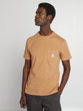 T-shirt manches courtes avec poche poitrine et broderie Marron - Kiabi
