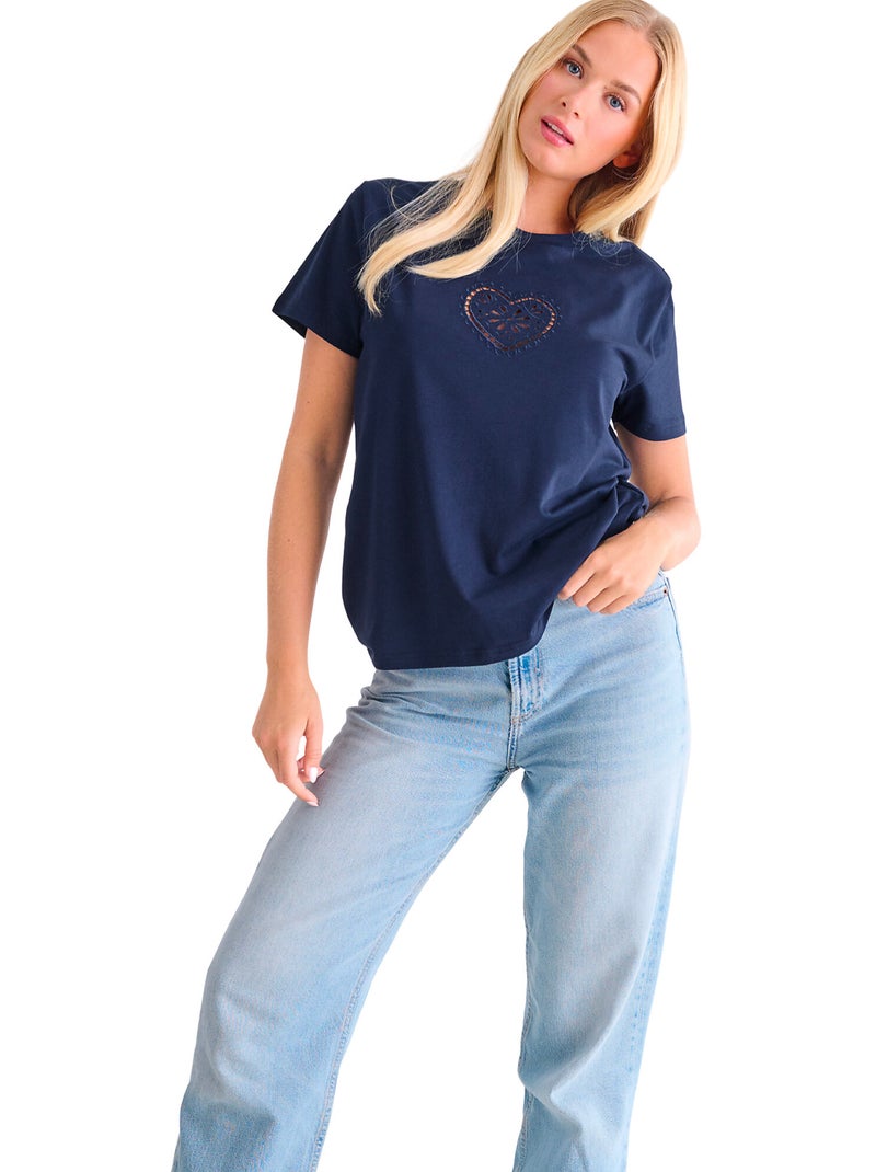 T-shirt manches courtes coeur summertime Bleu - Kiabi