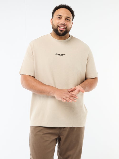 T-shirt manches courtes col rond en jacquard coton - Kiabi