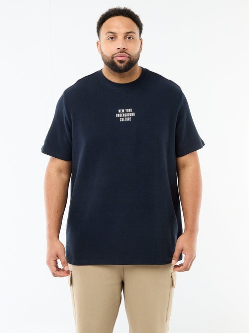 T-shirt manches courtes col rond en jacquard coton - Kiabi